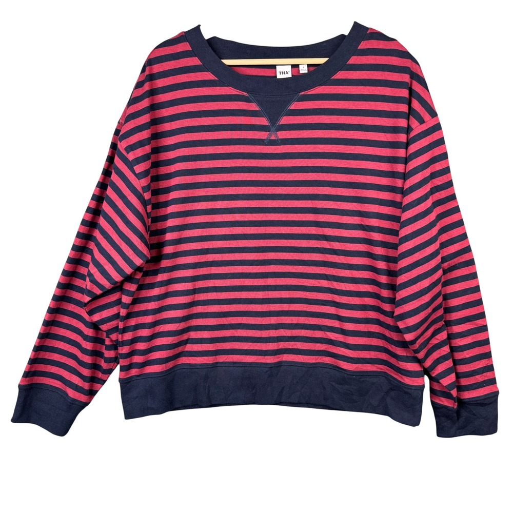 TNA Aritzia Homestretch Long Sleeve Striped Cotton Sweatshirt Navy Red Small